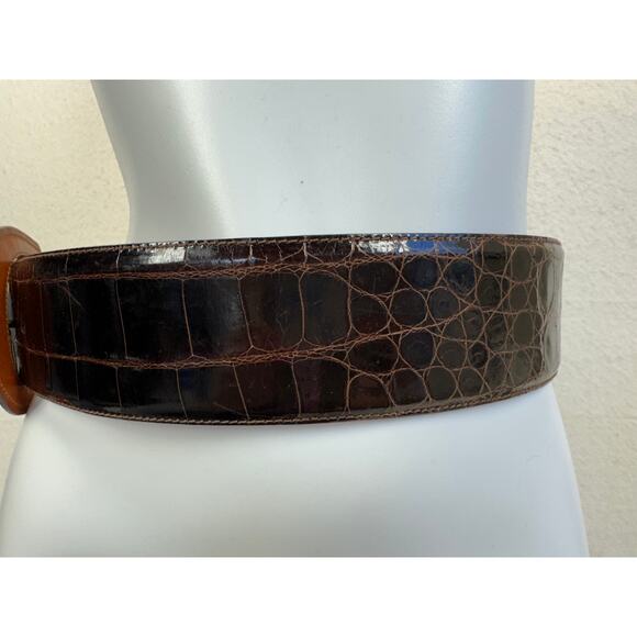 Ralph Lauren Belt Women\'s 32 Brown Genuine Crocodile Leather Wide Italy